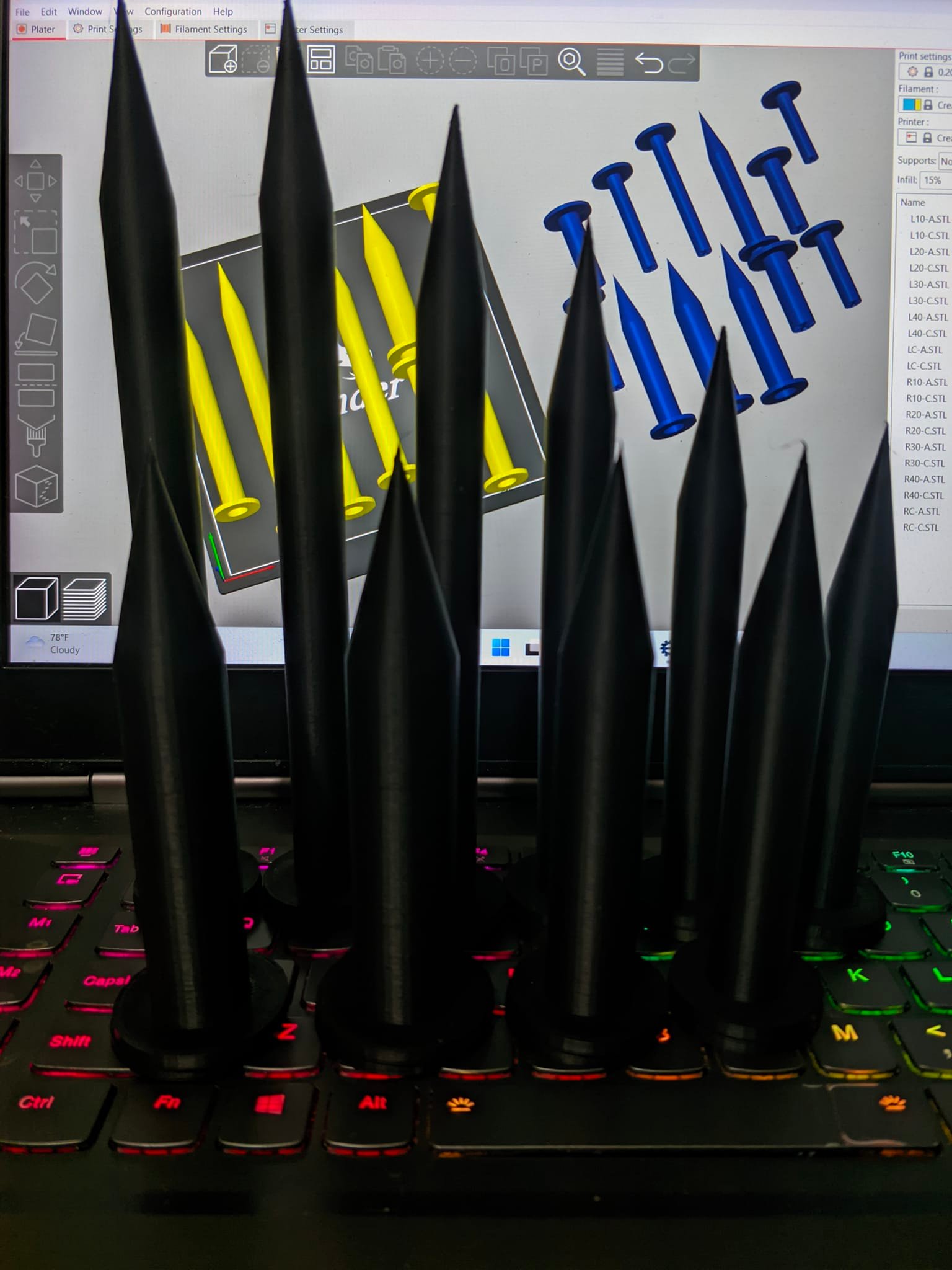 Varied tall PMFC component geometries produced for parameter testing